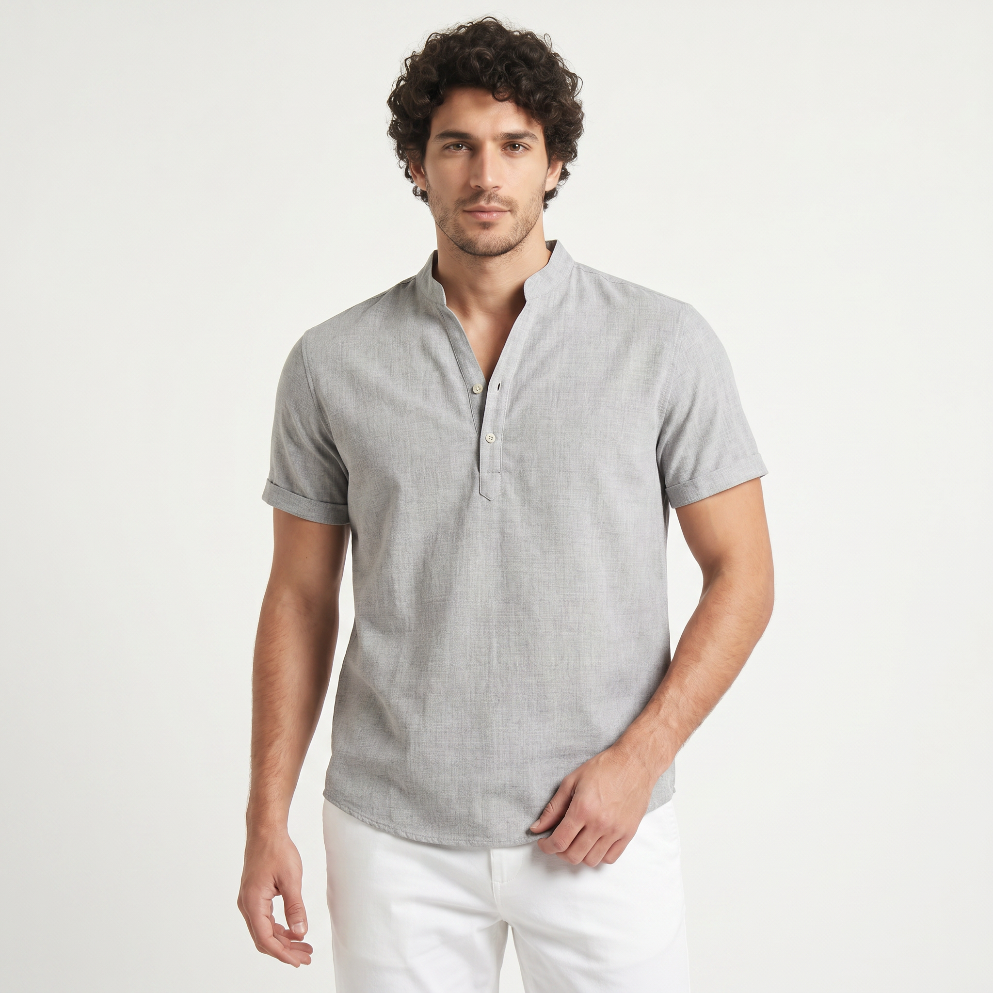 Men's Cotton Linen Henley Shirt