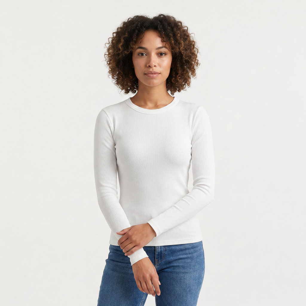 Women's Ribbed Crew Neck Long Sleeve Top
