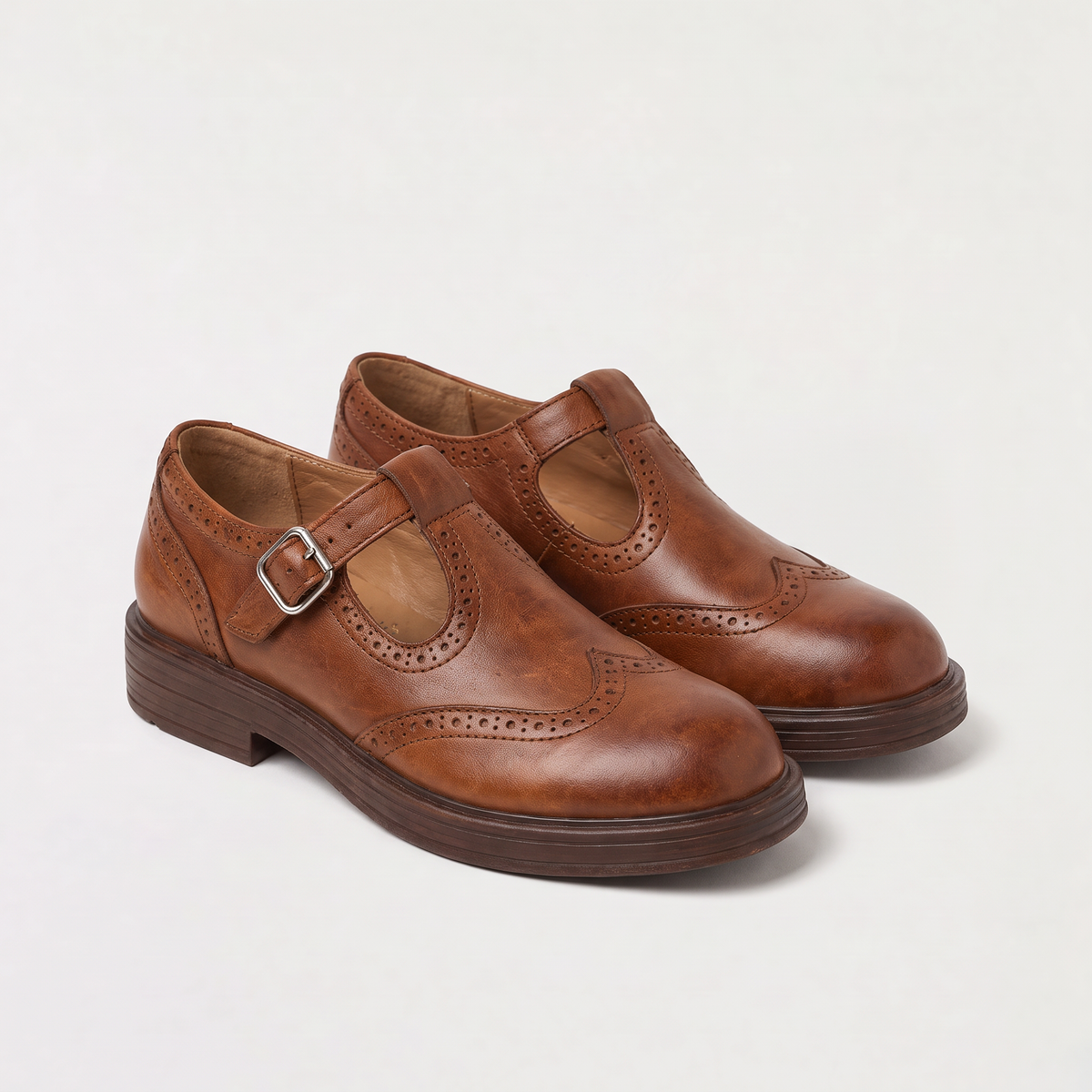 Women's T-Bar Brogue Mary Jane Shoes