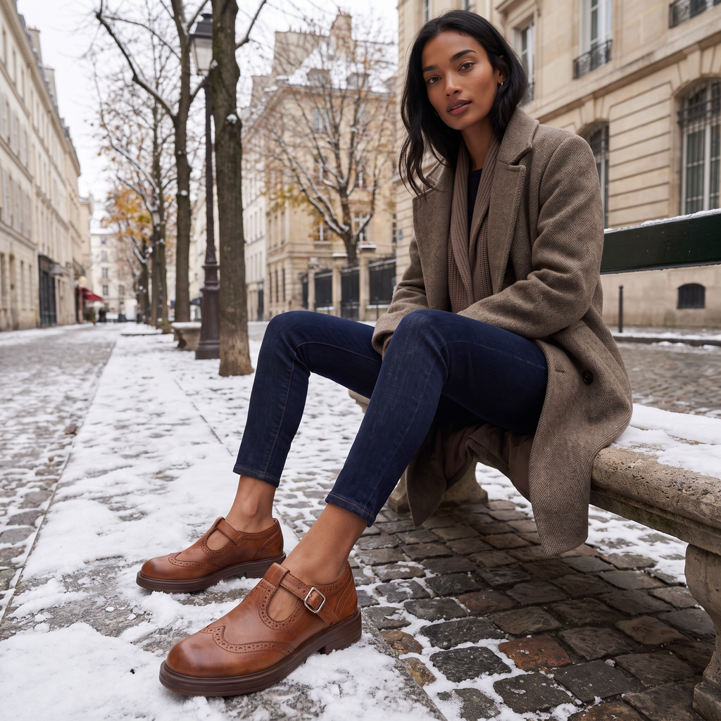 Women's T-Bar Brogue Mary Jane Shoes