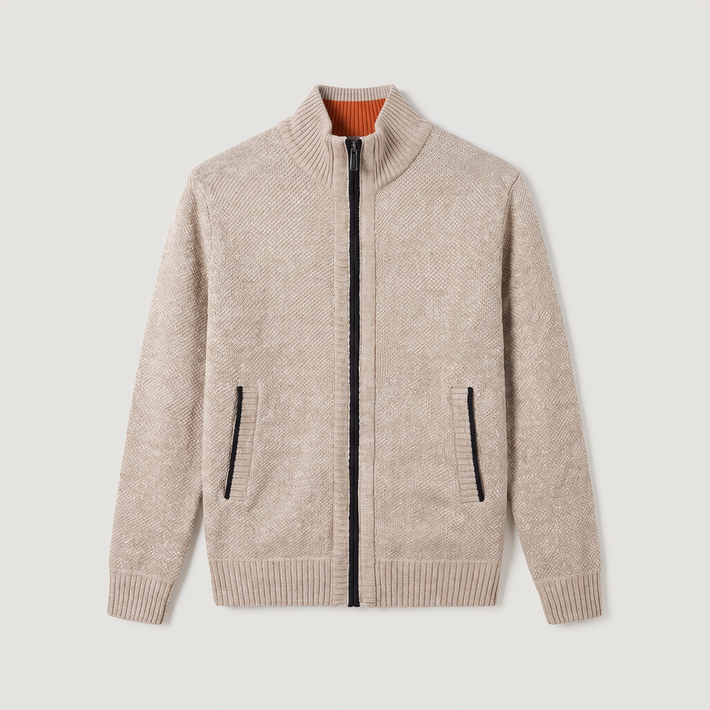 Men's Full-Zip Stand Collar Knit Cardigan