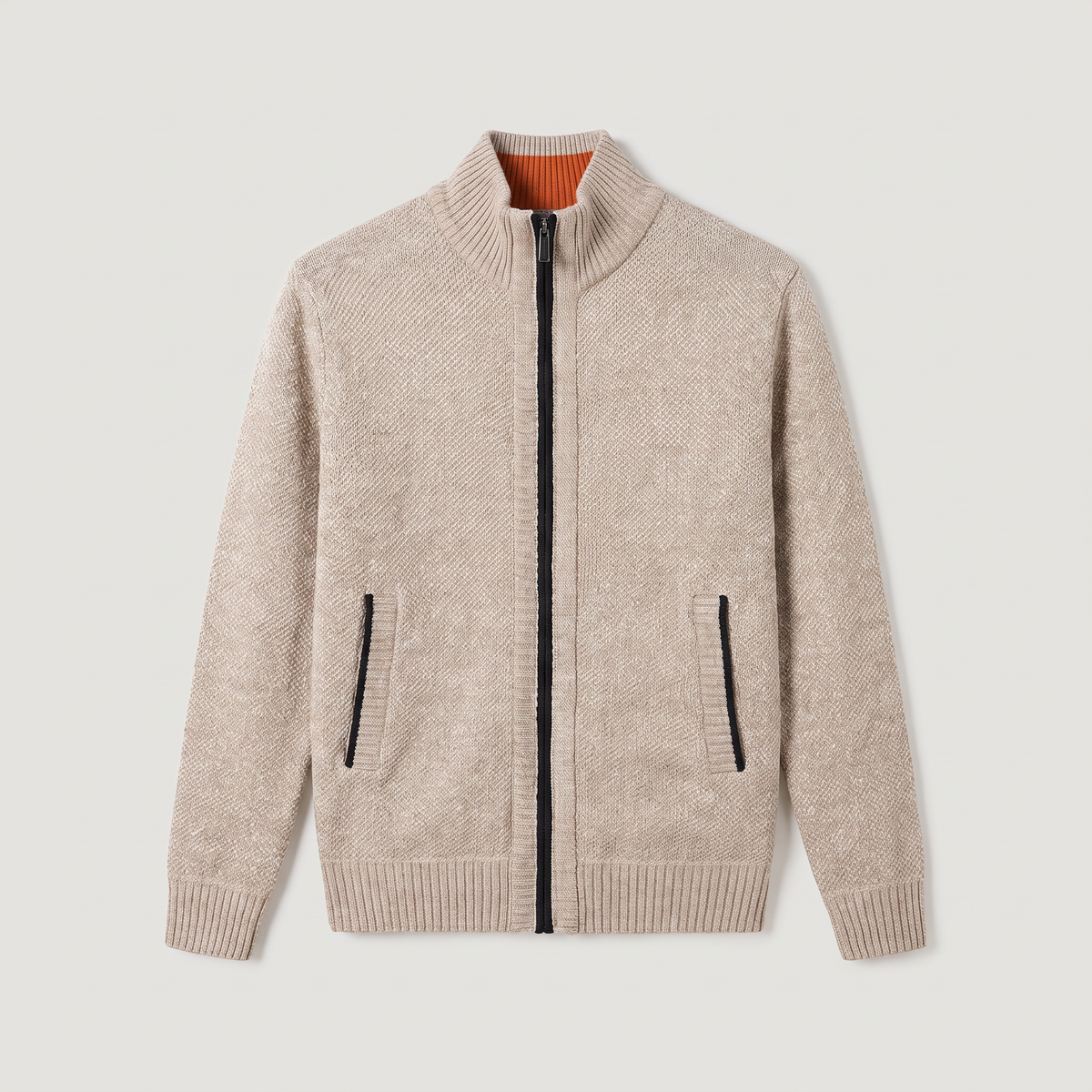 Men's Full-Zip Stand Collar Knit Cardigan