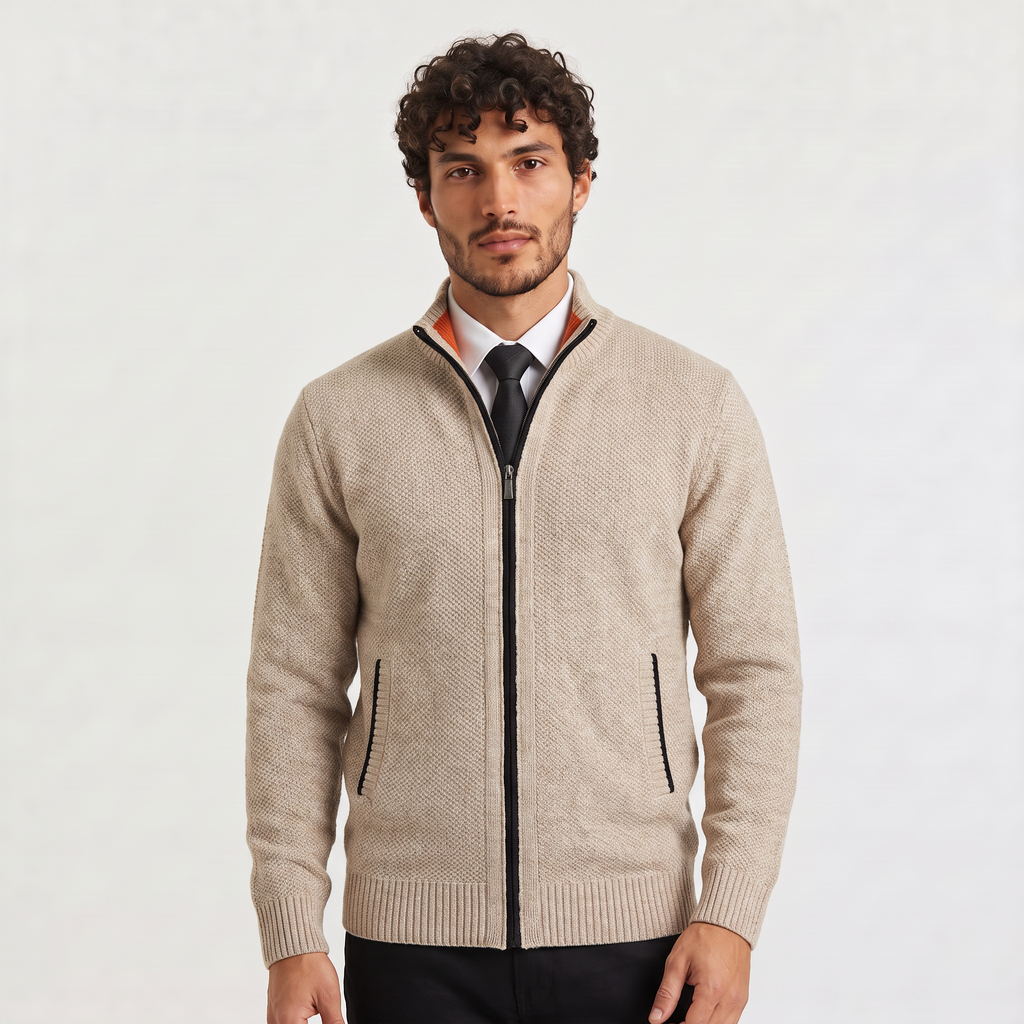 Men's Full-Zip Stand Collar Knit Cardigan