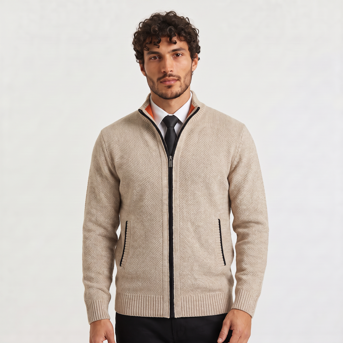 Men's Full-Zip Stand Collar Knit Cardigan