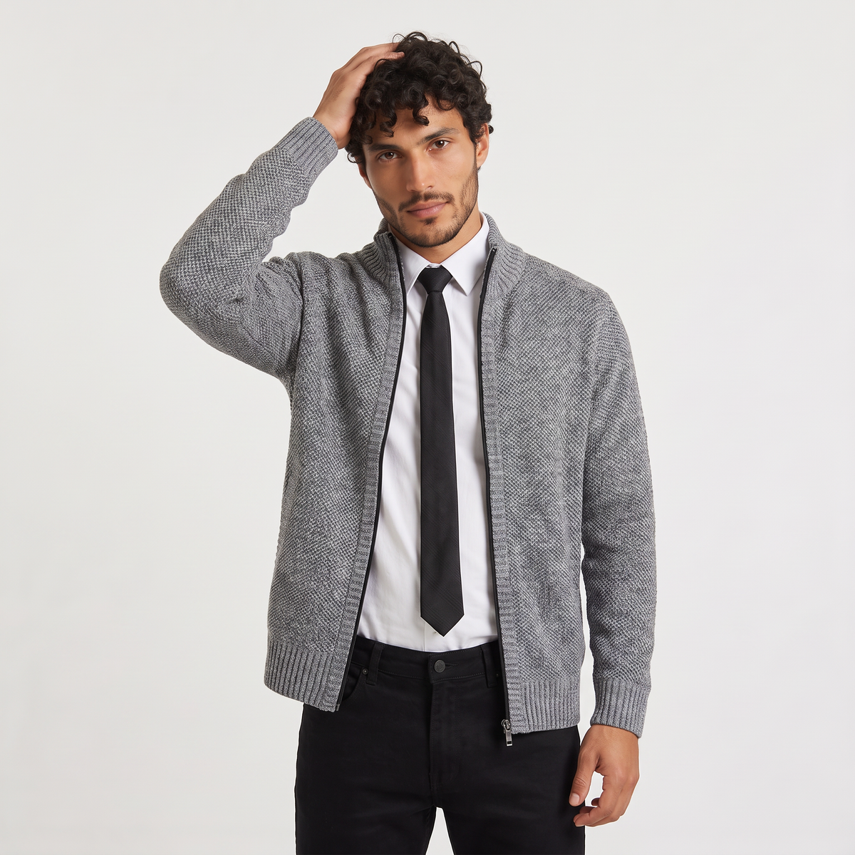 Men's Full-Zip Stand Collar Knit Cardigan