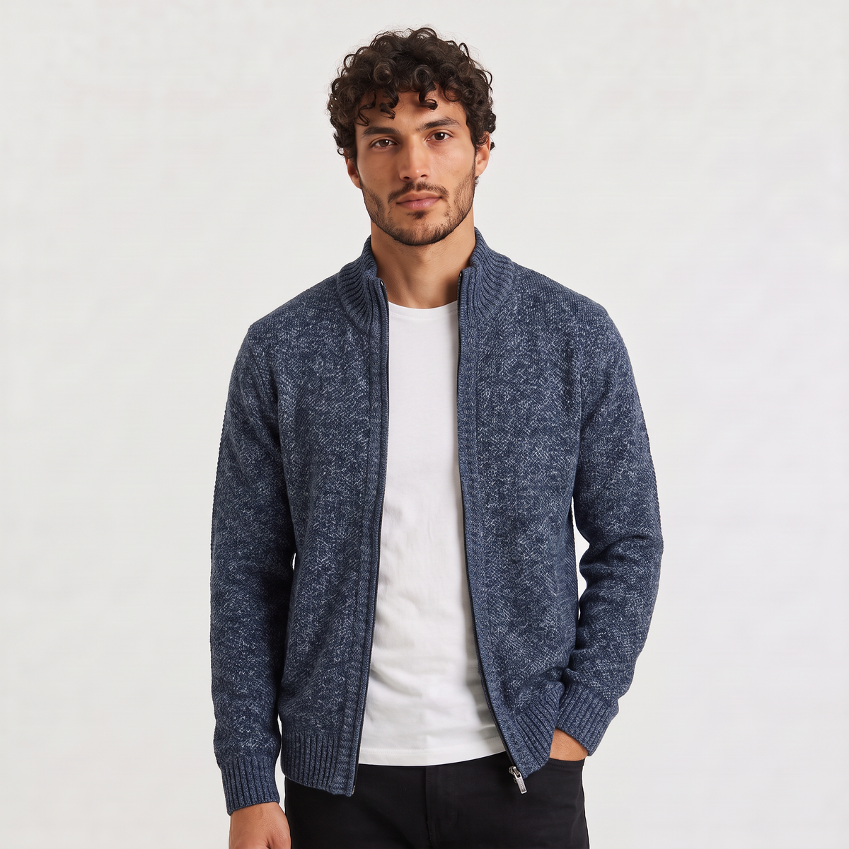 Men's Full-Zip Stand Collar Knit Cardigan