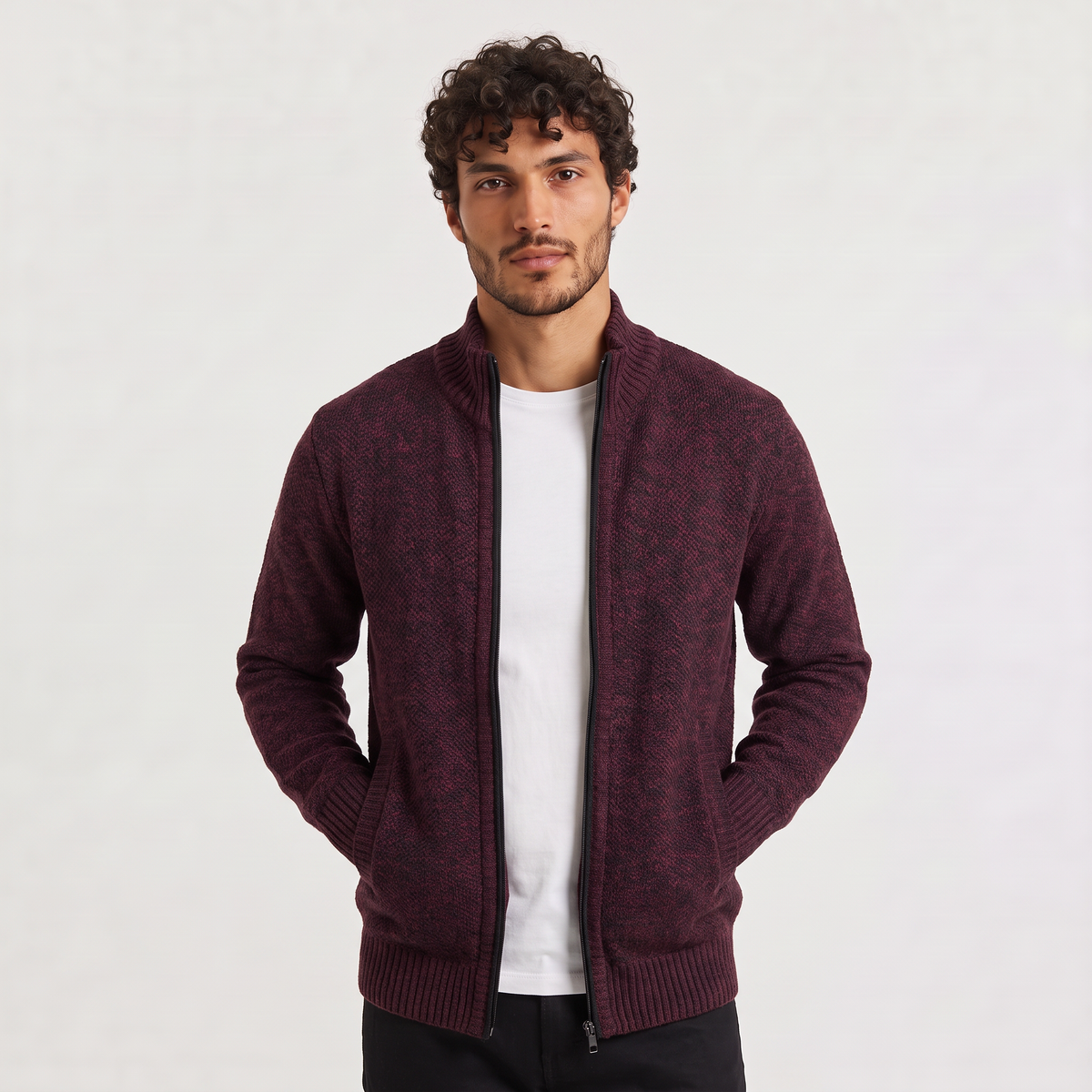 Men's Full-Zip Stand Collar Knit Cardigan