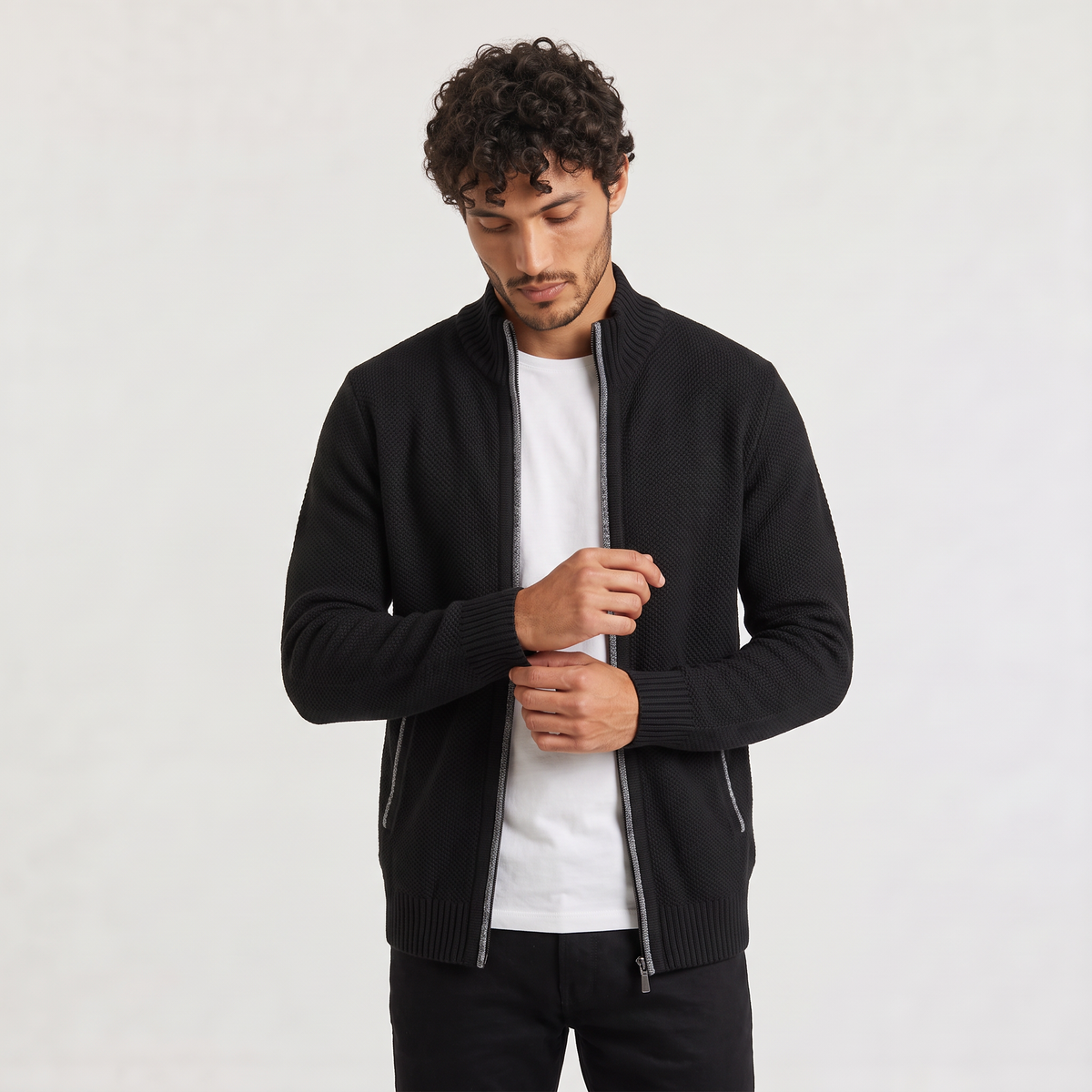 Men's Full-Zip Stand Collar Knit Cardigan