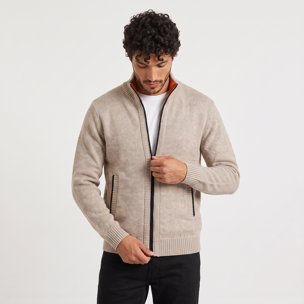 Men's Full-Zip Stand Collar Knit Cardigan