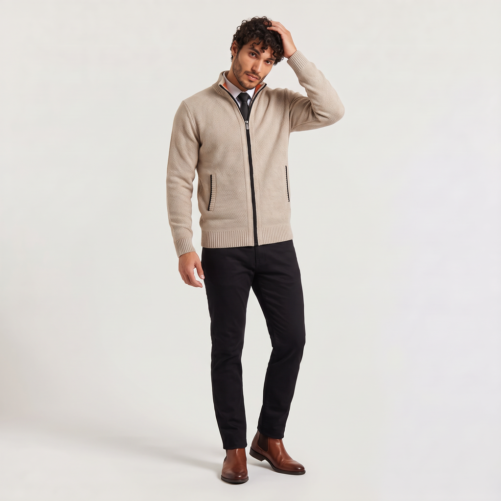 Men's Full-Zip Stand Collar Knit Cardigan