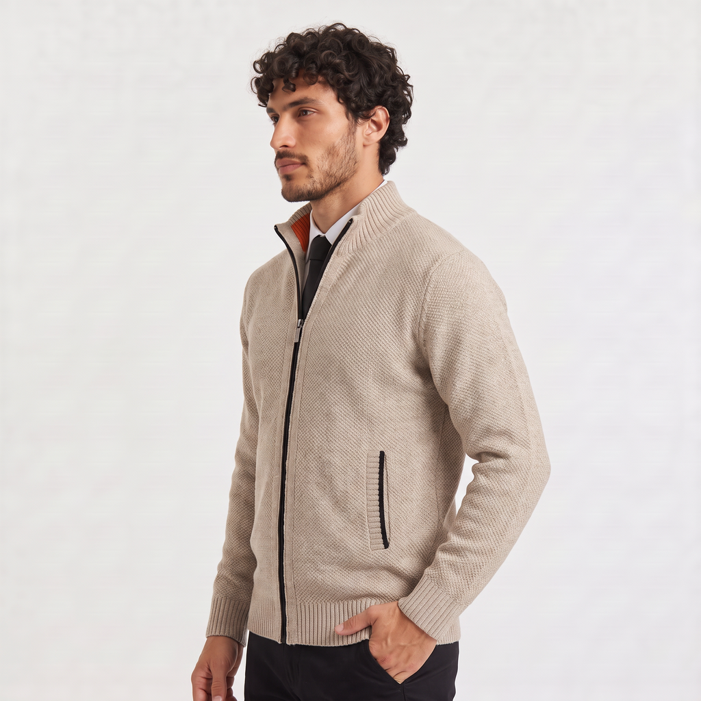Men's Full-Zip Stand Collar Knit Cardigan