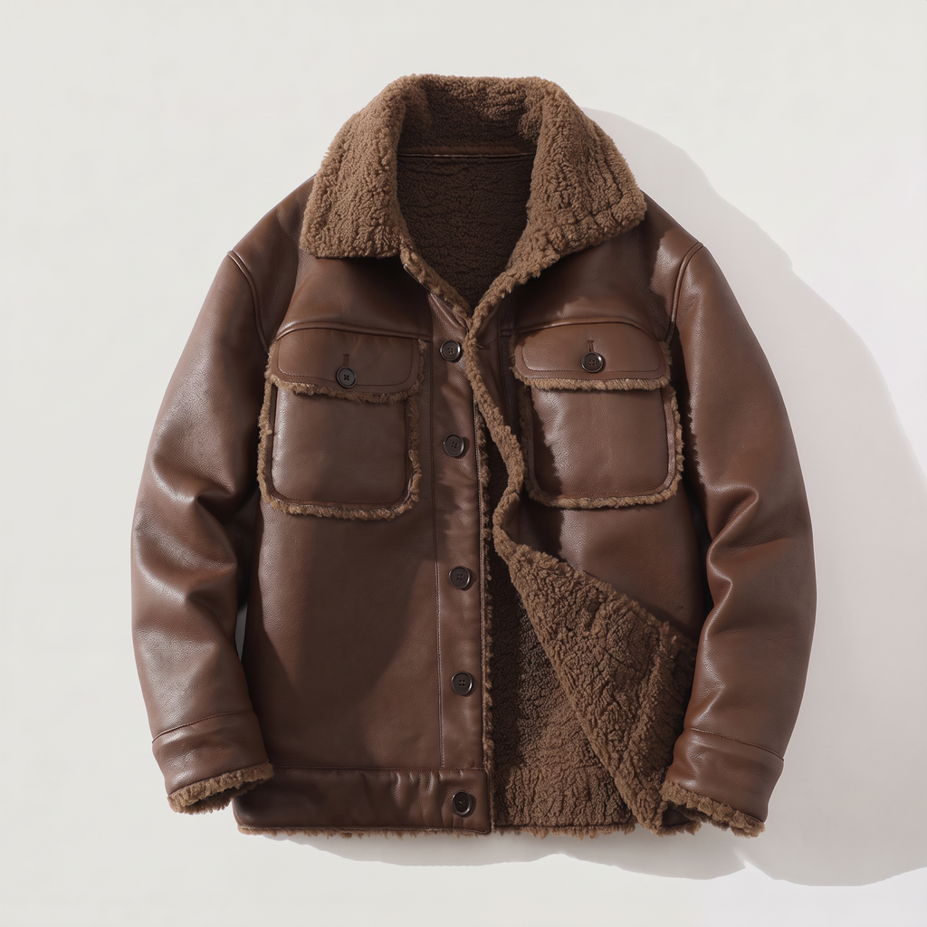 Men's Shearling-Lined Leather-Look Jacket