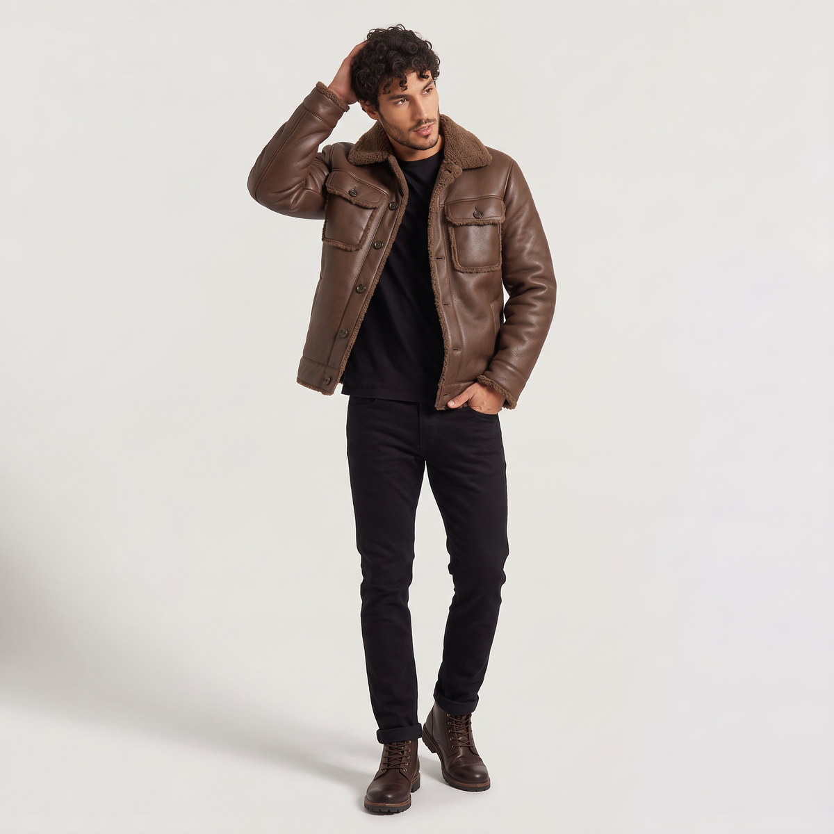 Men's Shearling-Lined Leather-Look Jacket
