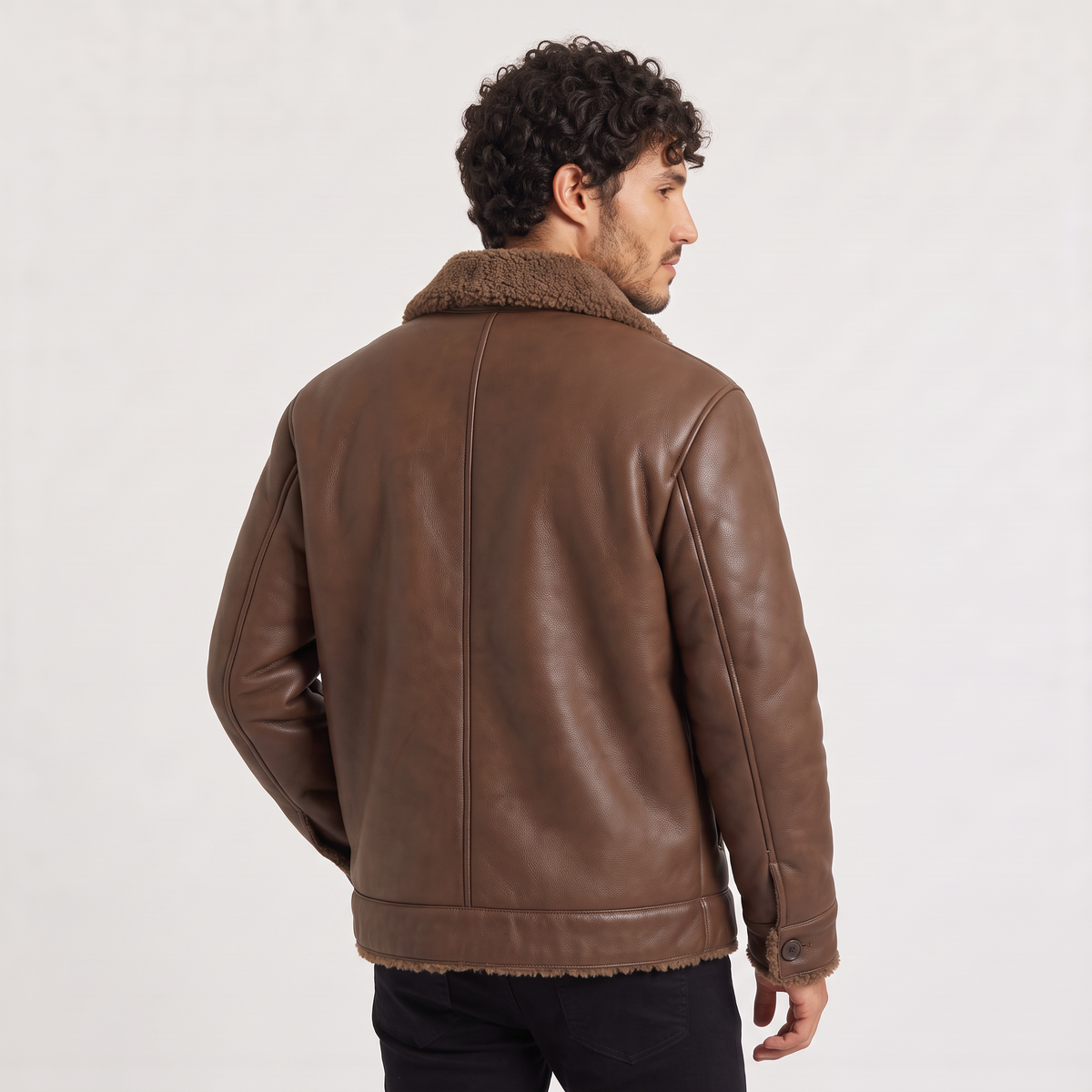 Men's Shearling-Lined Leather-Look Jacket