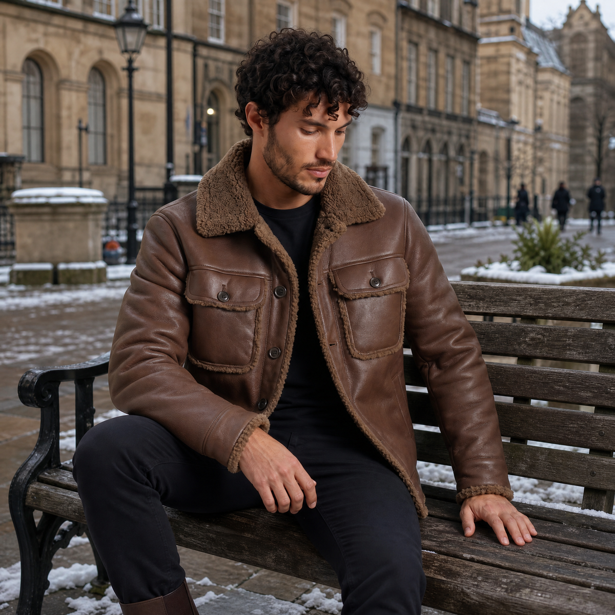 Men's Shearling-Lined Leather-Look Jacket