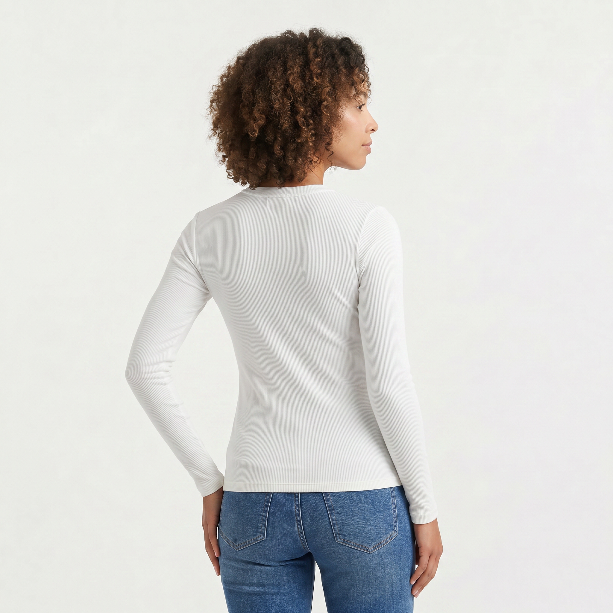 Women's Ribbed Crew Neck Long Sleeve Top