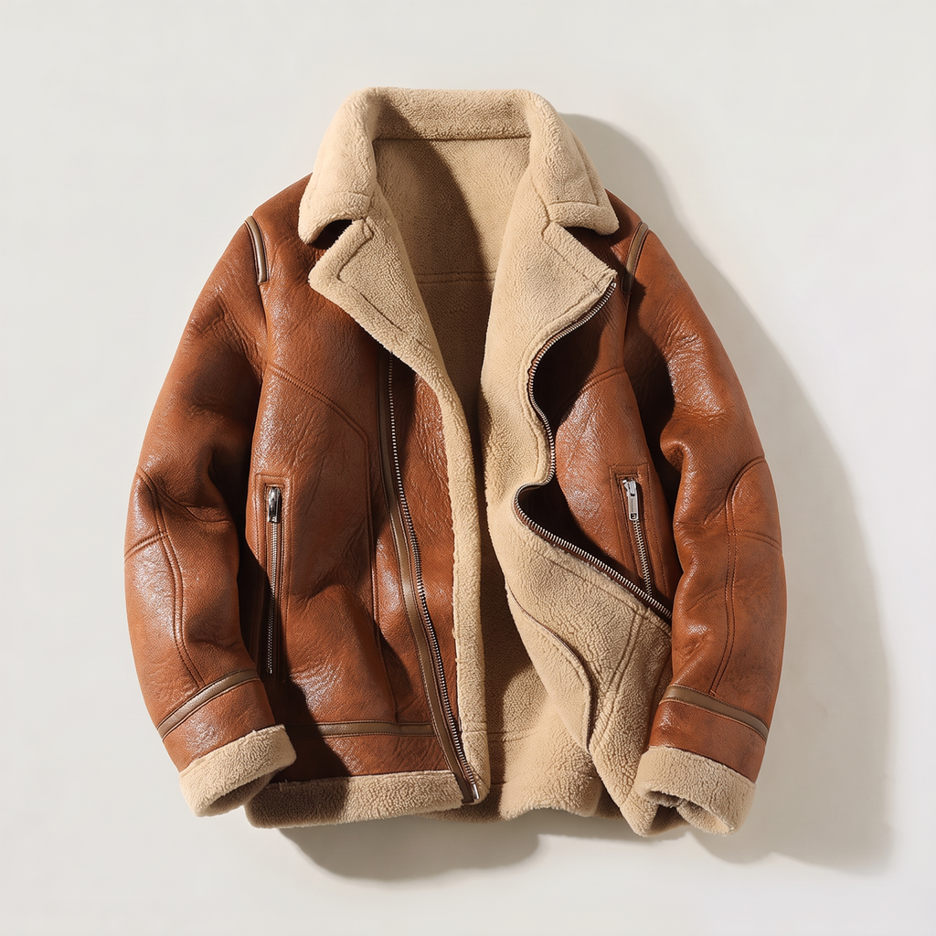 Men’s Faux Leather Shearling-Lined Aviator Jacket