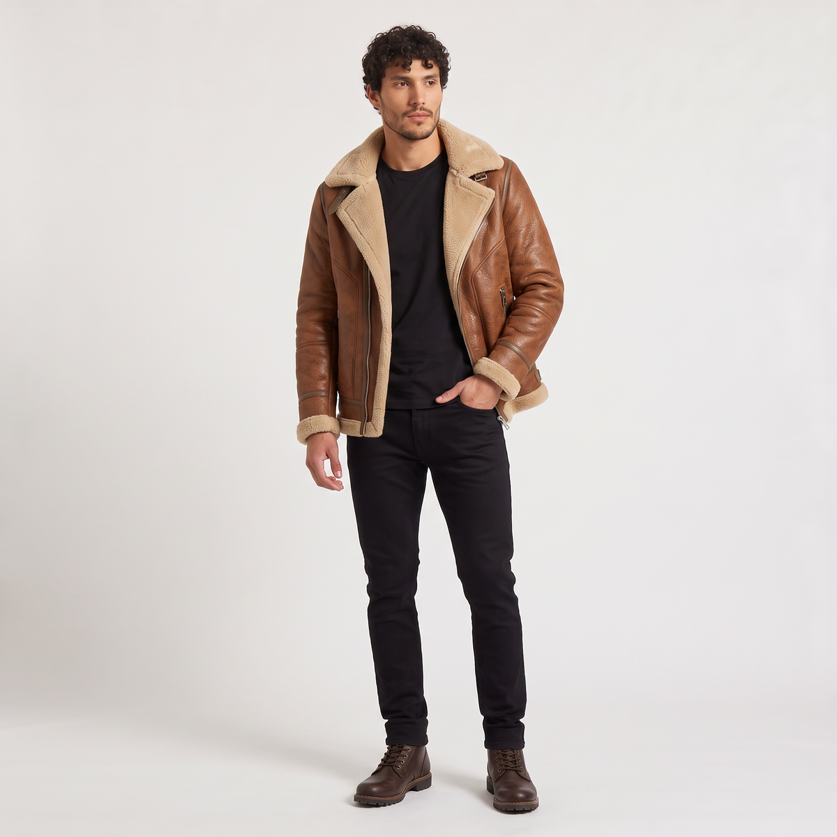 Men’s Faux Leather Shearling-Lined Aviator Jacket