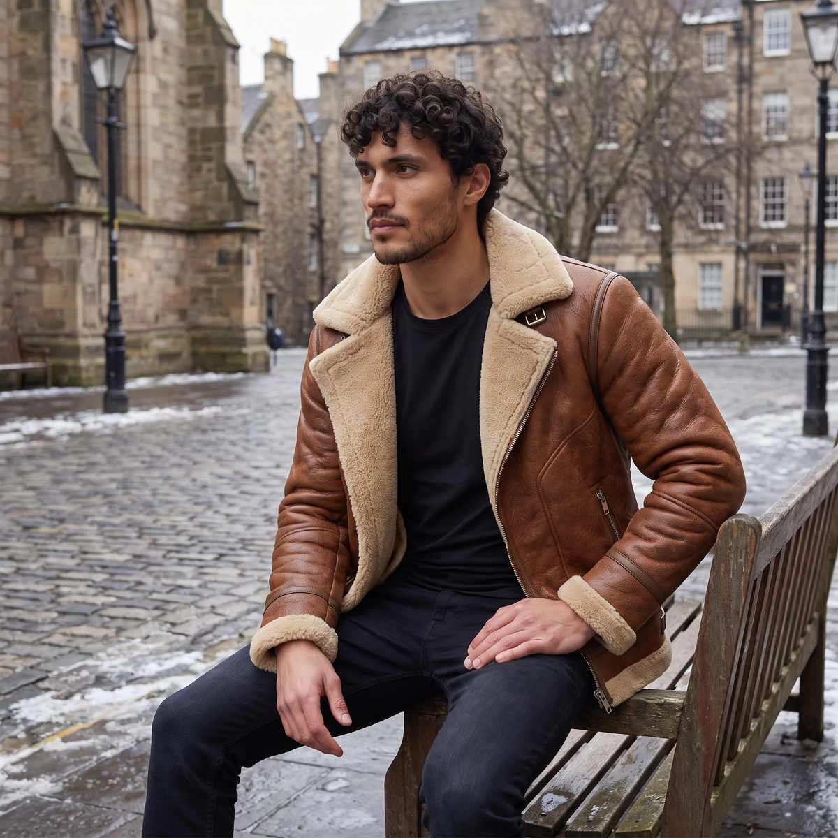 Men’s Faux Leather Shearling-Lined Aviator Jacket