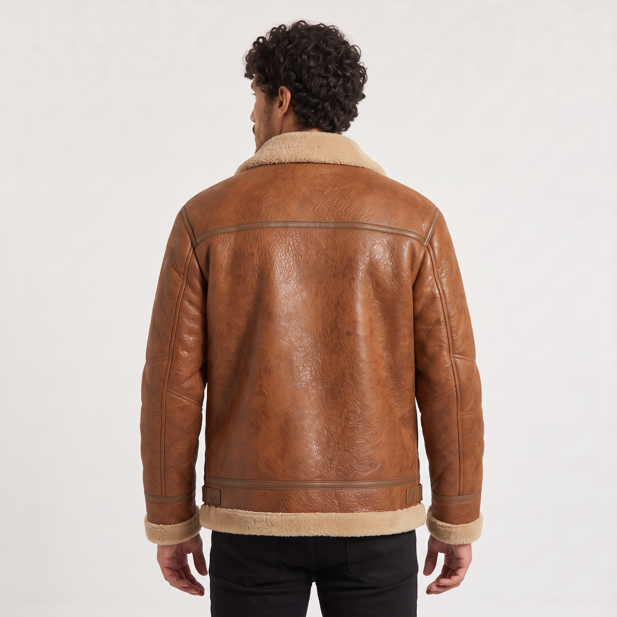 Men’s Faux Leather Shearling-Lined Aviator Jacket