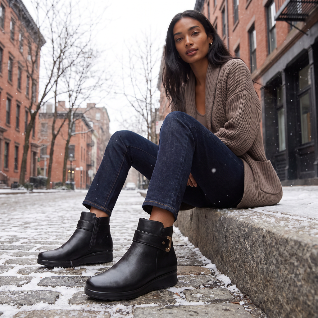 Women's Leather Wide-Fit Pull-On Ankle Boots
