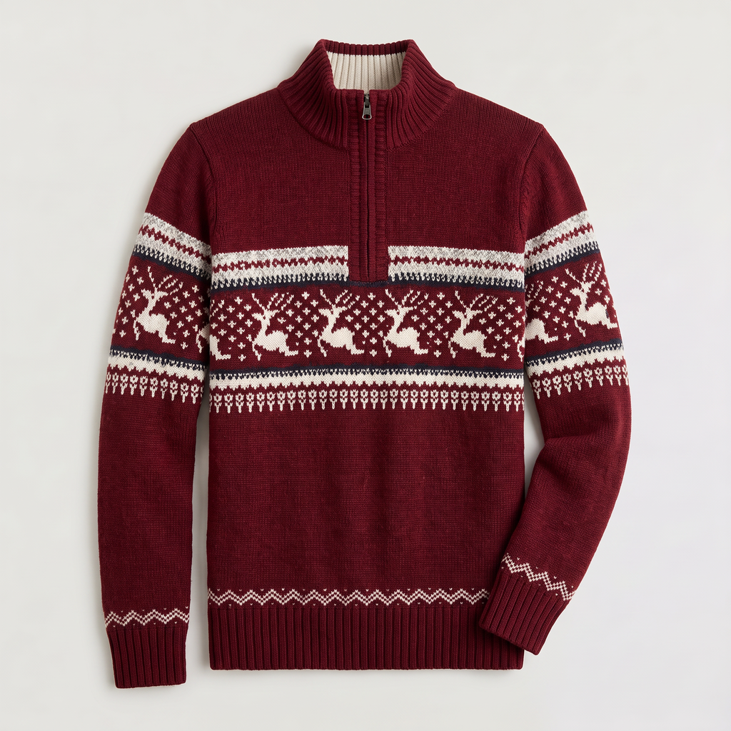 Men's Half-Zip Fair Isle Knit Jumper