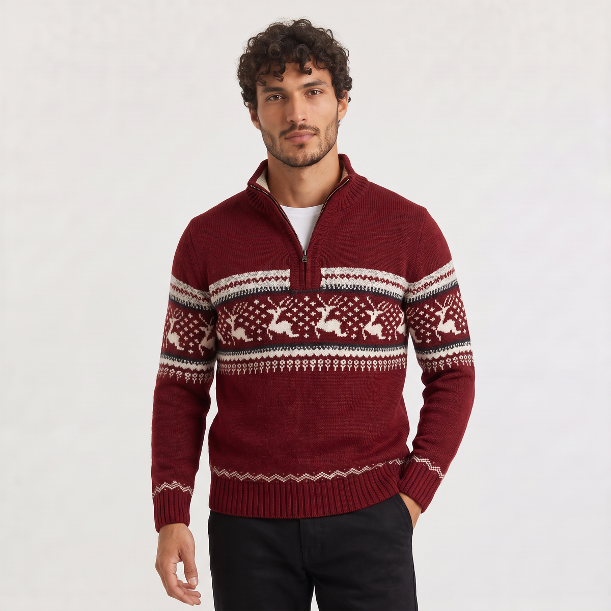 aaMen's Half-Zip Fair Isle Knit Jumper