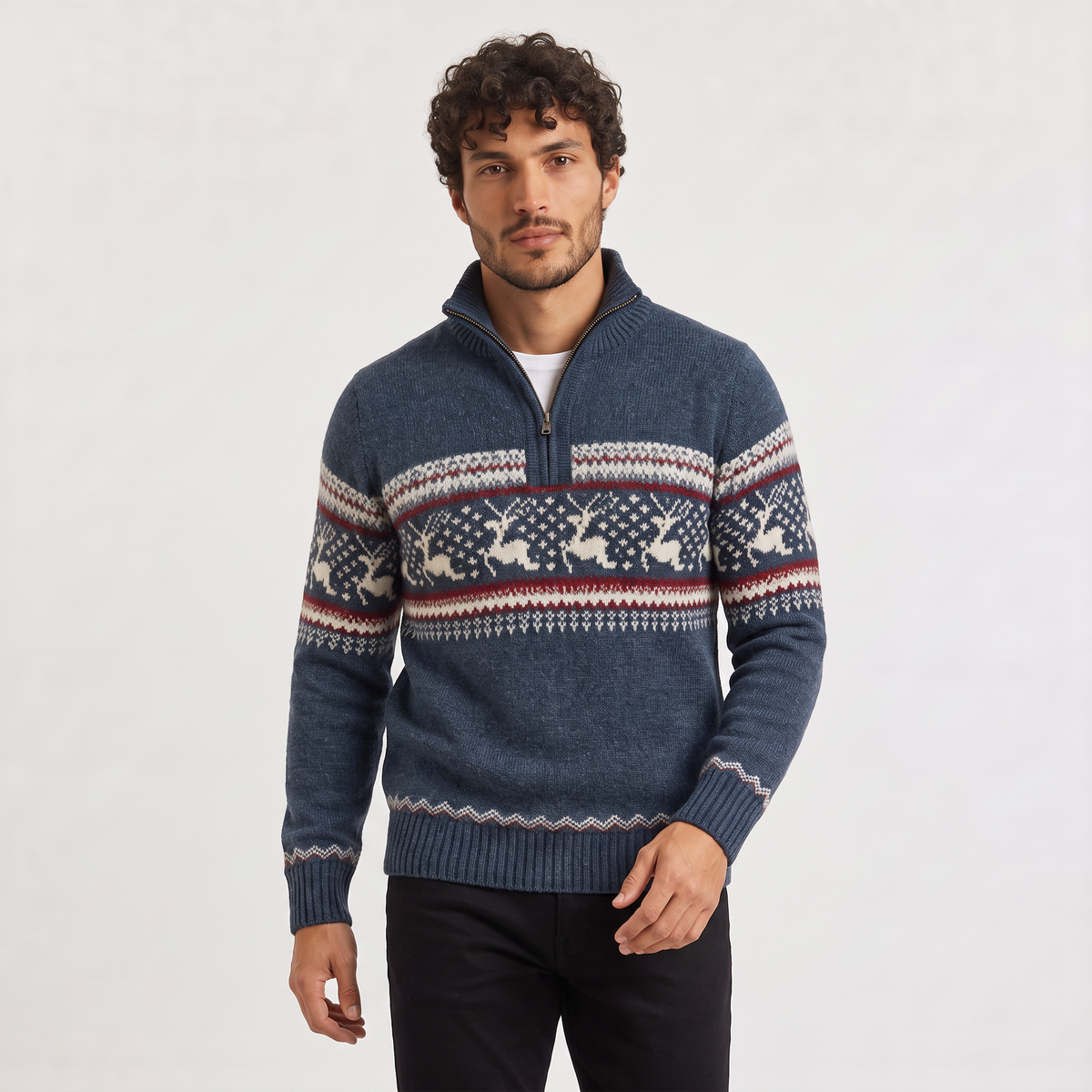 aaMen's Half-Zip Fair Isle Knit Jumper