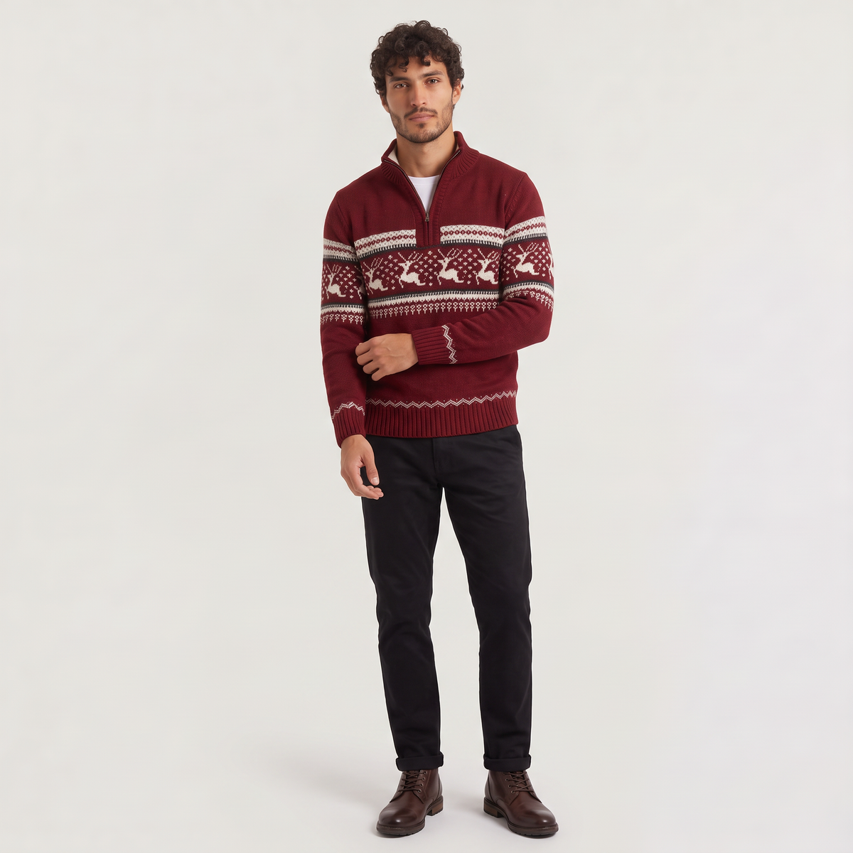 aaMen's Half-Zip Fair Isle Knit Jumper