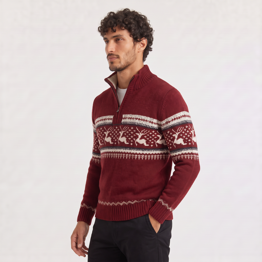 Men's Half-Zip Fair Isle Knit Jumper