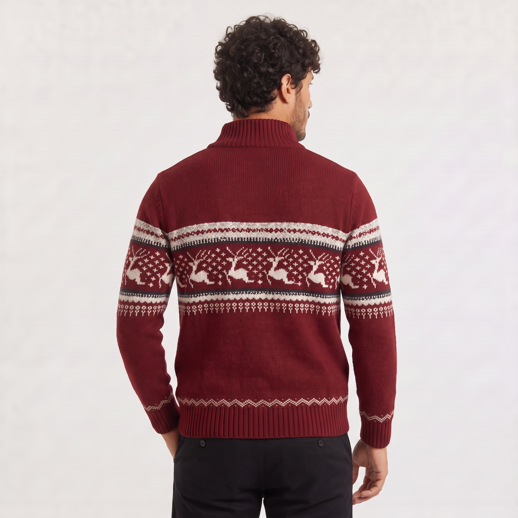 Men's Half-Zip Fair Isle Knit Jumper