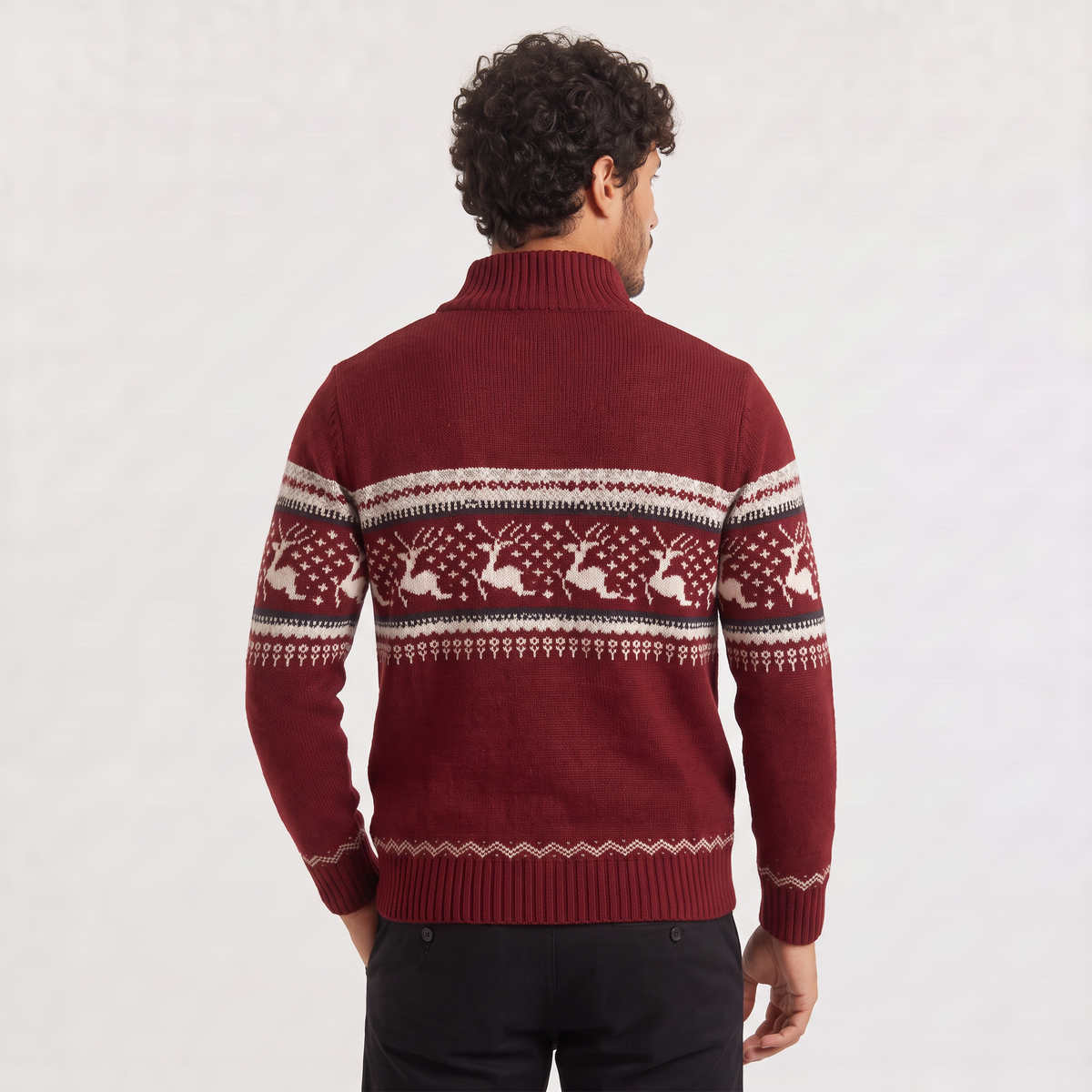 aaMen's Half-Zip Fair Isle Knit Jumper