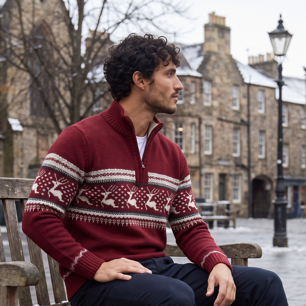 Men's Half-Zip Fair Isle Knit Jumper