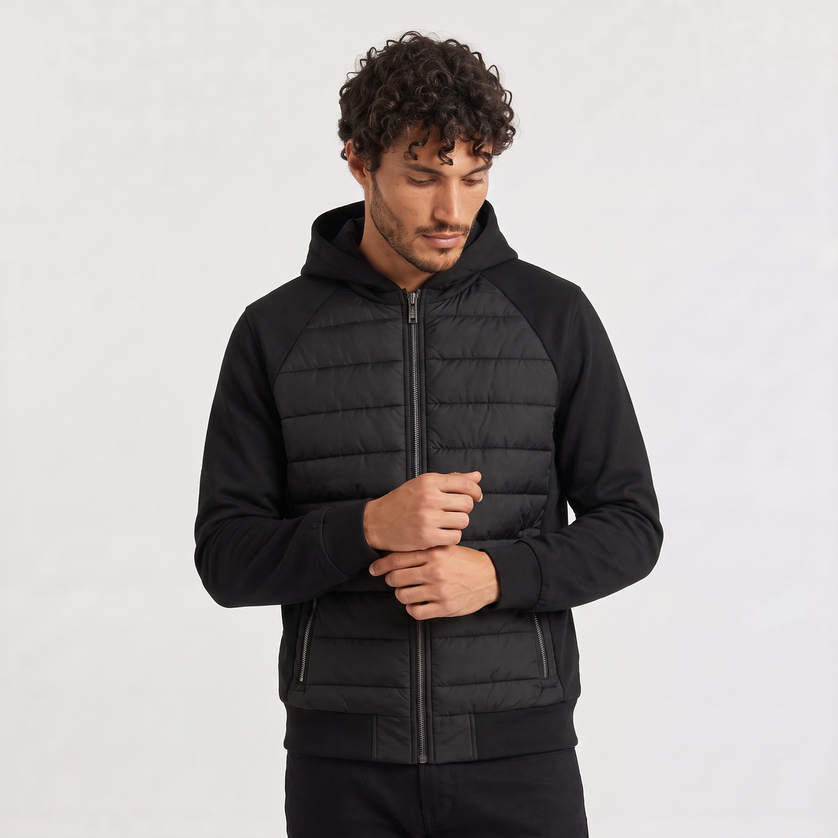aaMen's Hybrid Padded Hooded Jacket