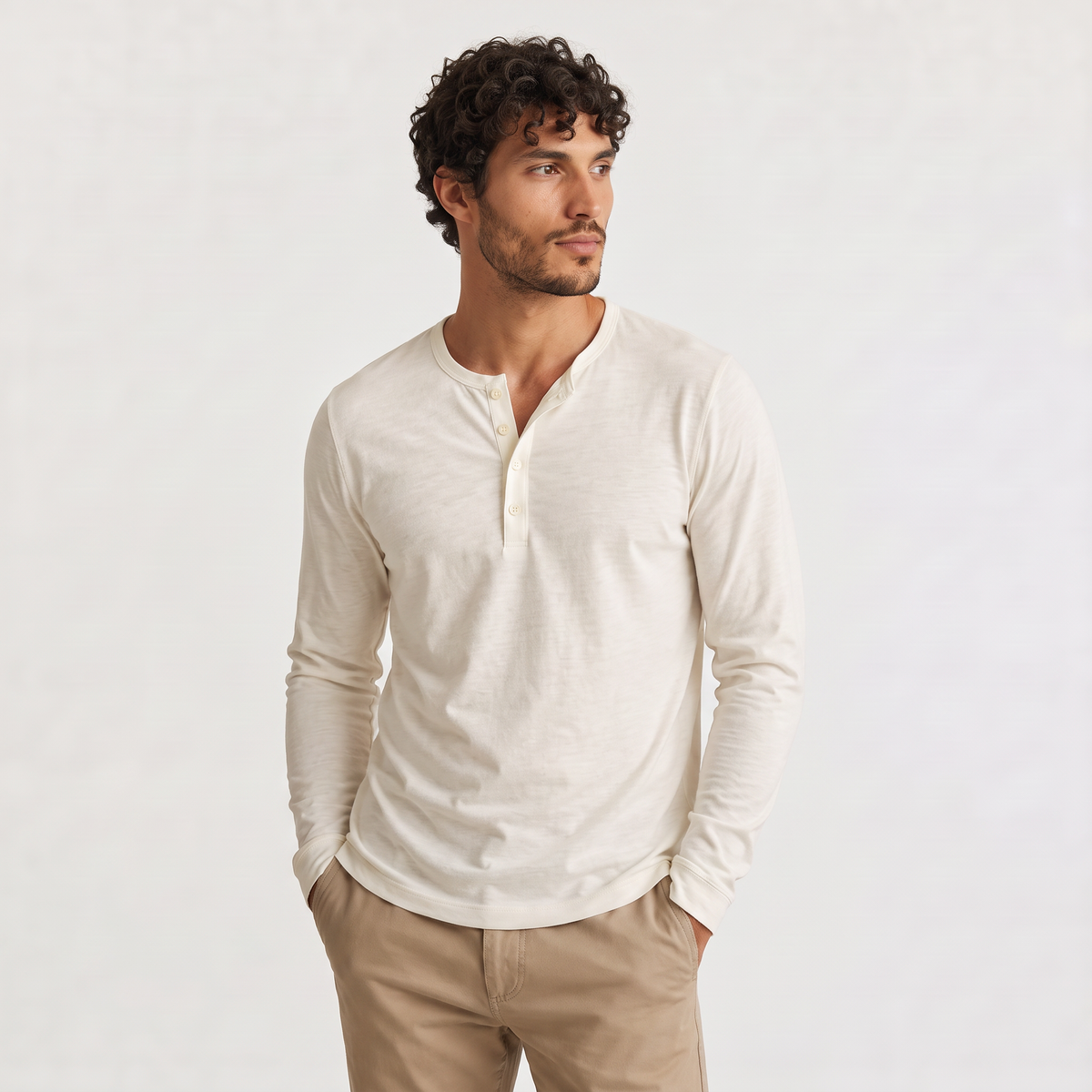 aaMen's Long-Sleeve Henley Casual Shirt