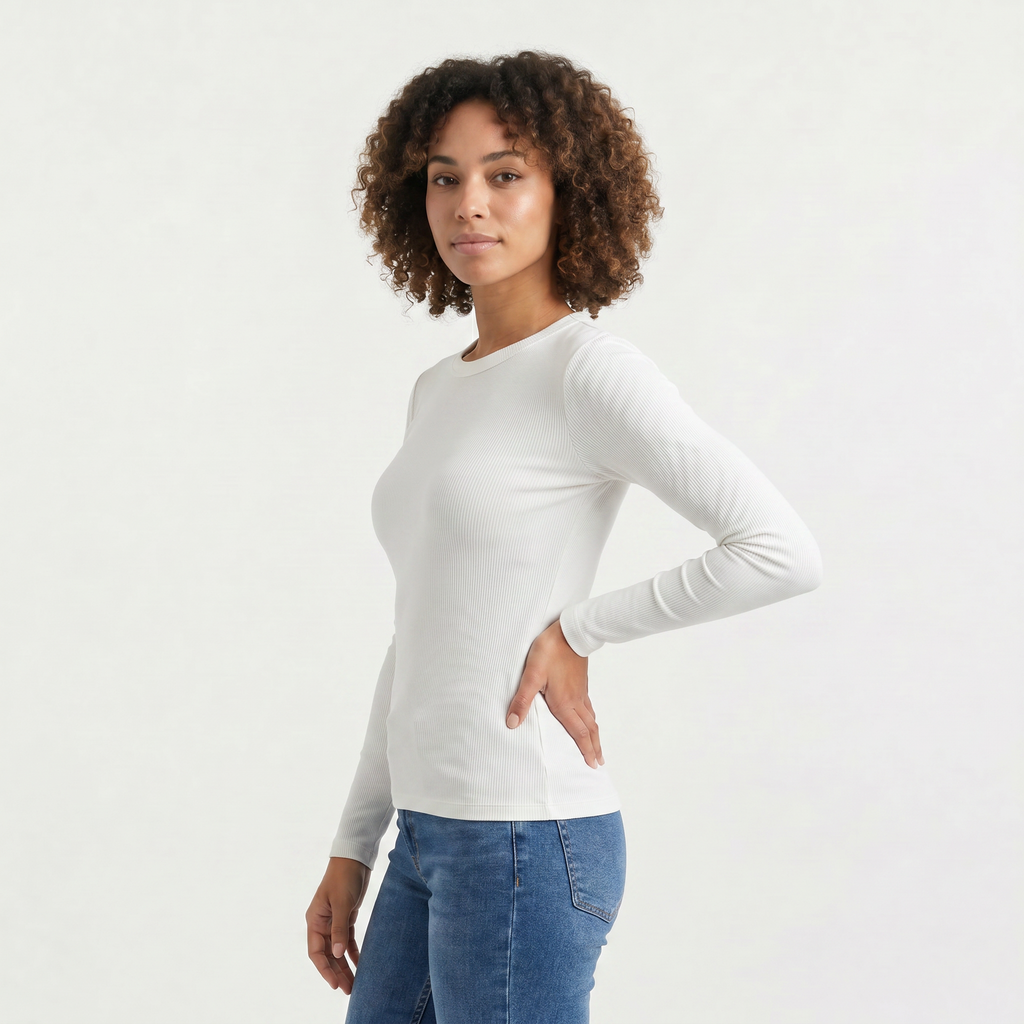 Women's Ribbed Crew Neck Long Sleeve Top