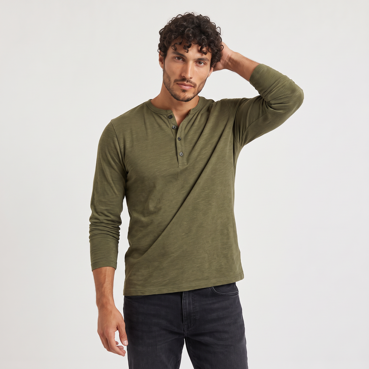 aaMen's Long-Sleeve Henley Casual Shirt