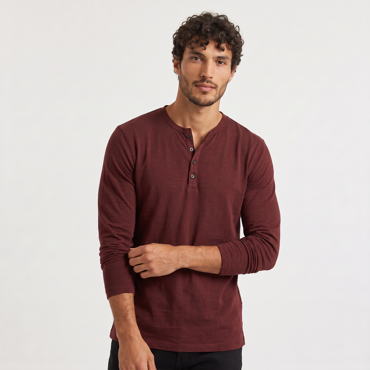aaMen's Long-Sleeve Henley Casual Shirt