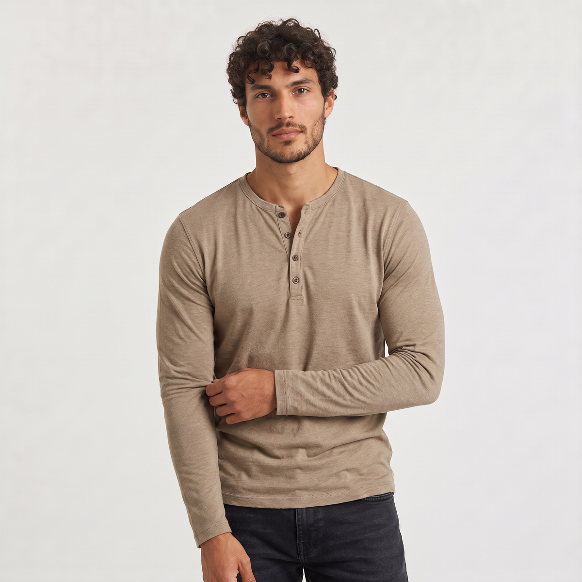 aaMen's Long-Sleeve Henley Casual Shirt