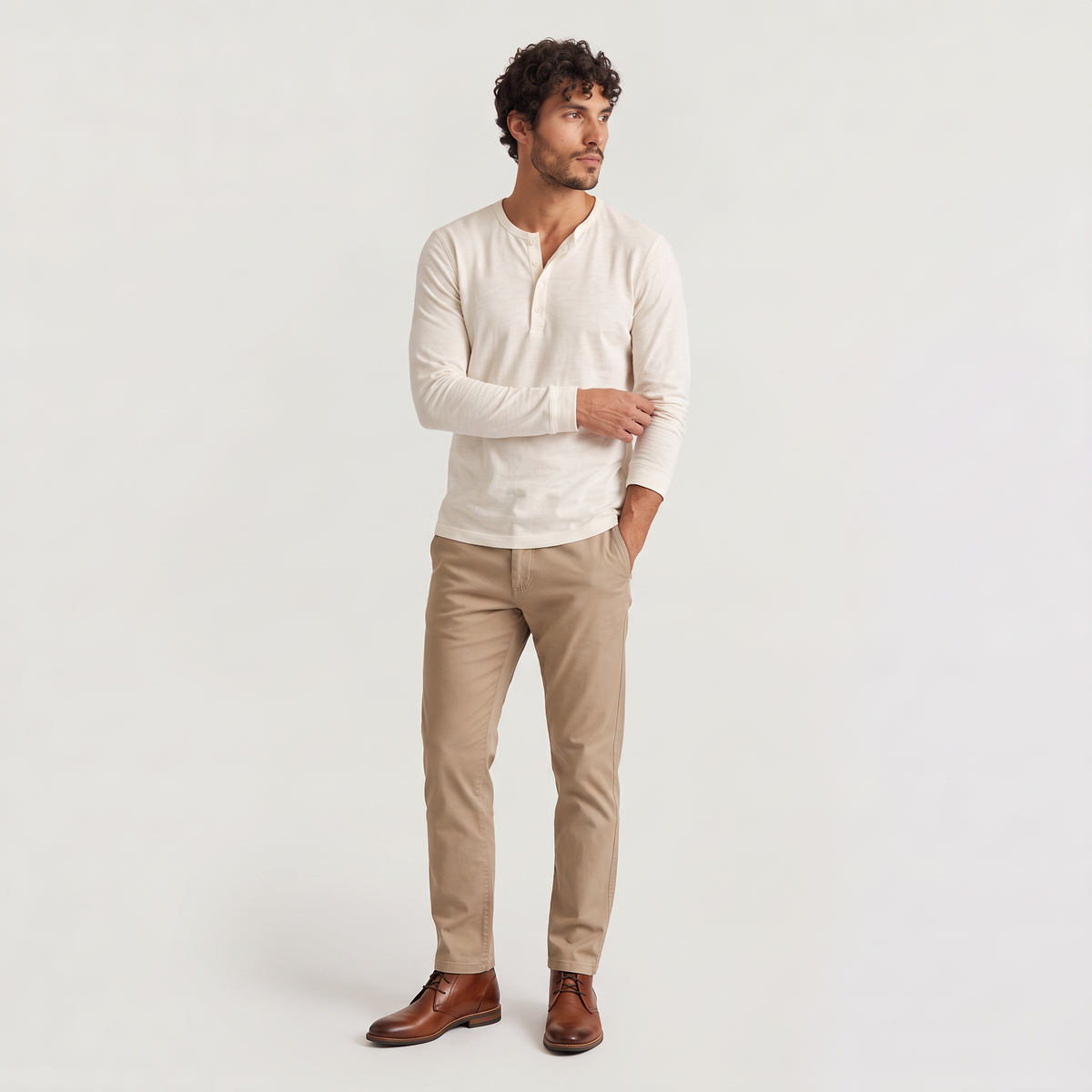 aaMen's Long-Sleeve Henley Casual Shirt