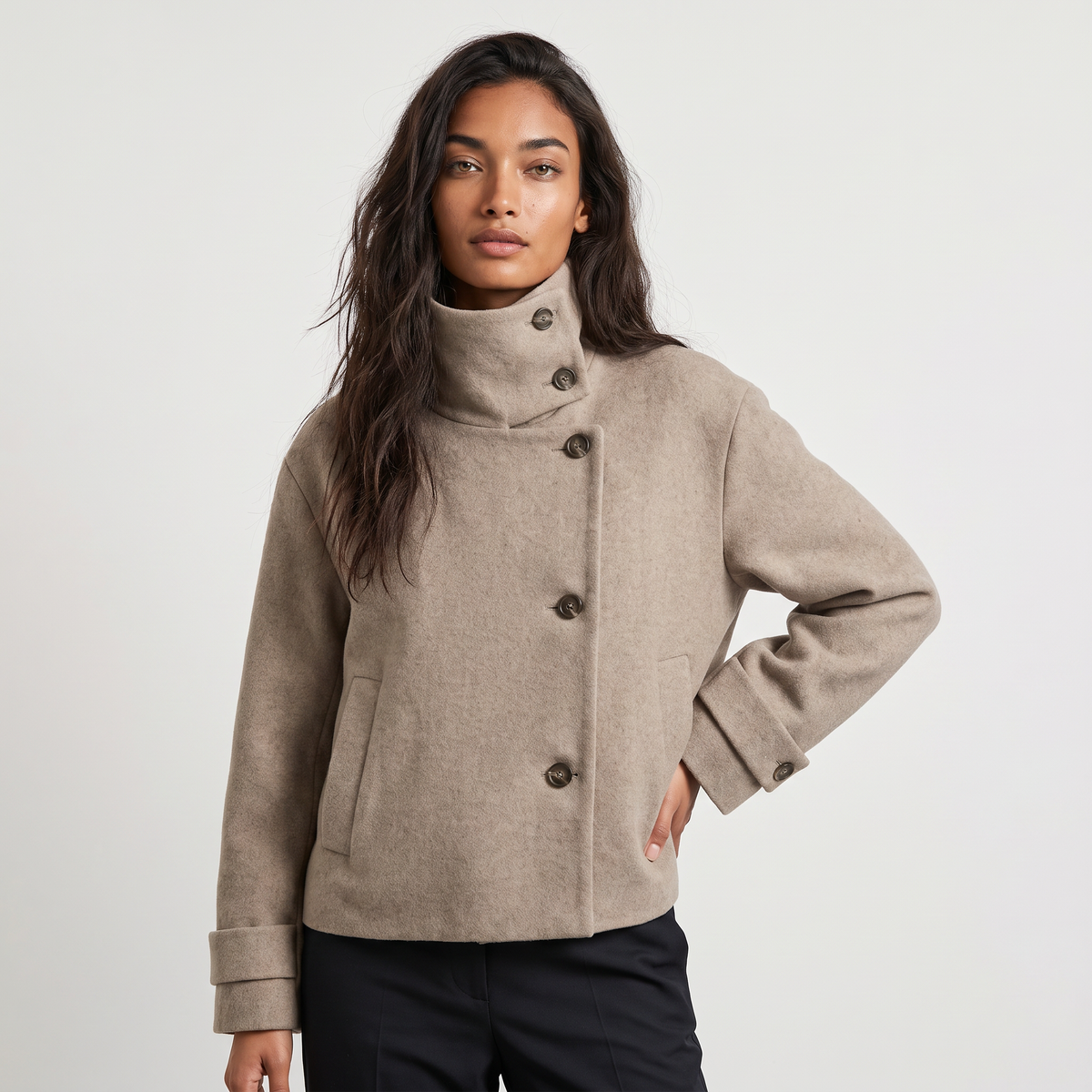 Women's Funnel Neck Button-Front Jacket