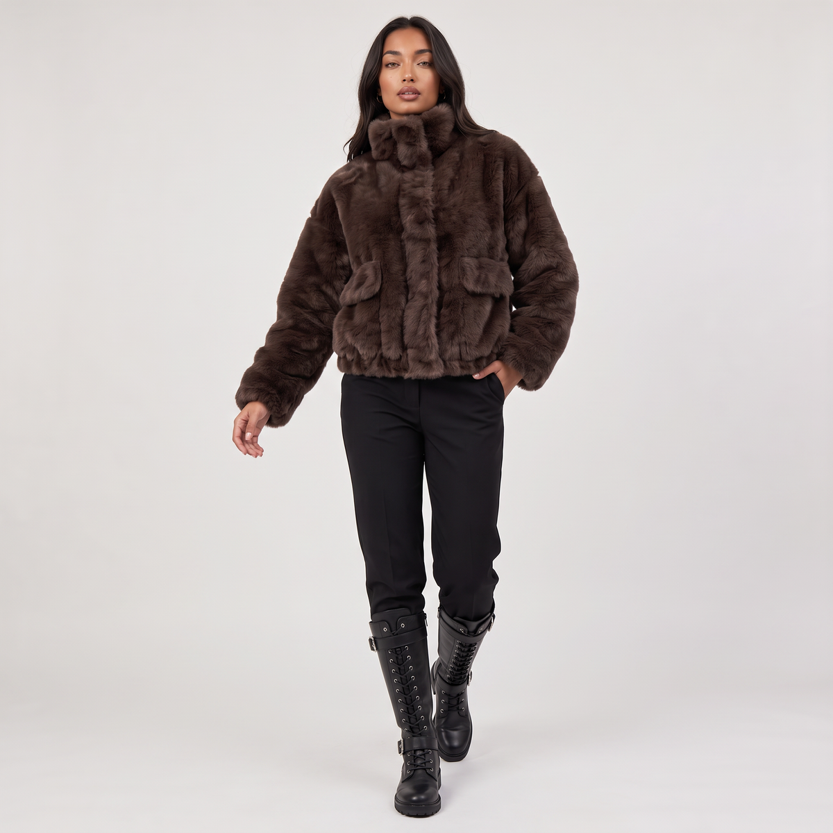Women's Faux Fur Bomber Jacket
