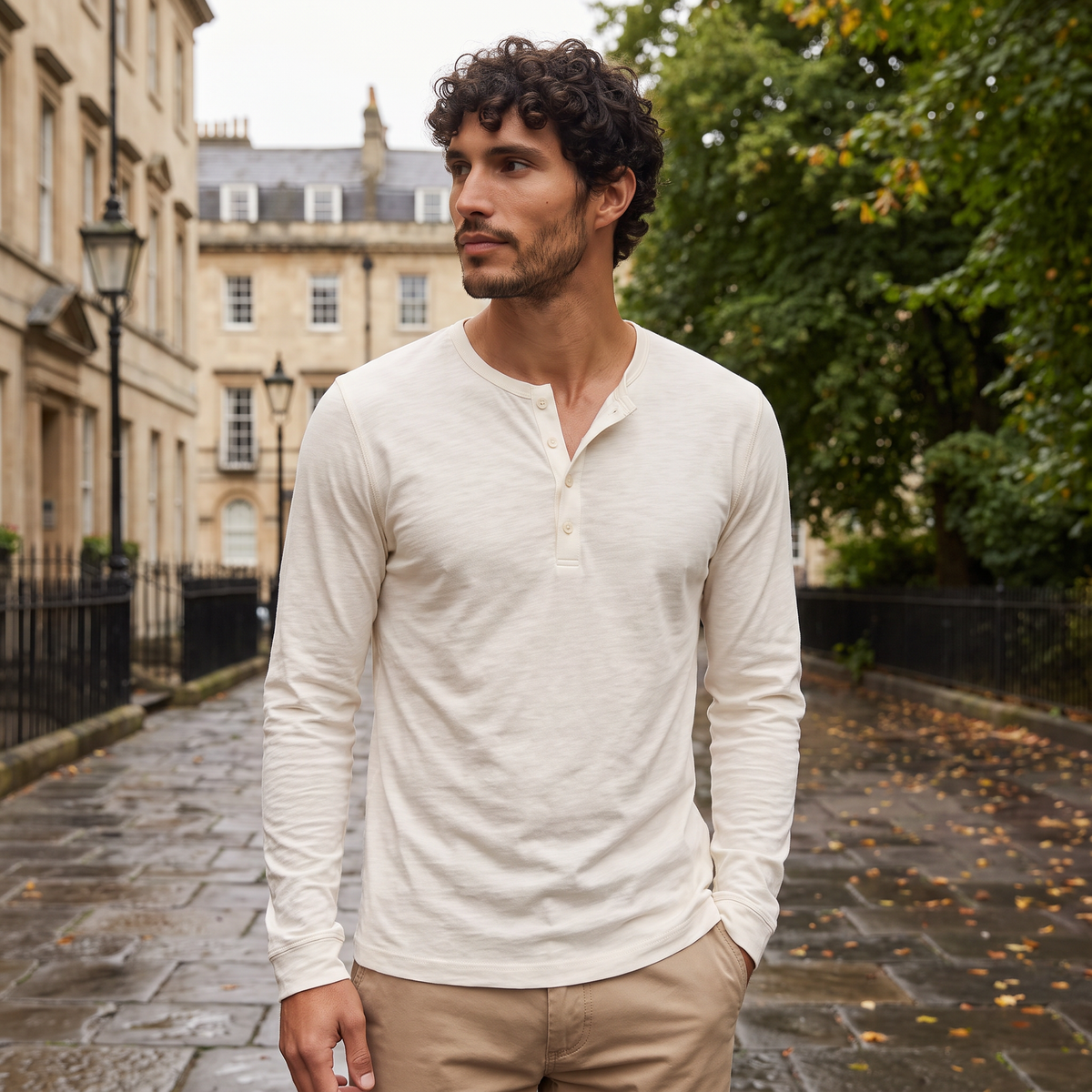 aaMen's Long-Sleeve Henley Casual Shirt