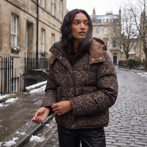 aaWomen's Leopard Print Puffer Jacket