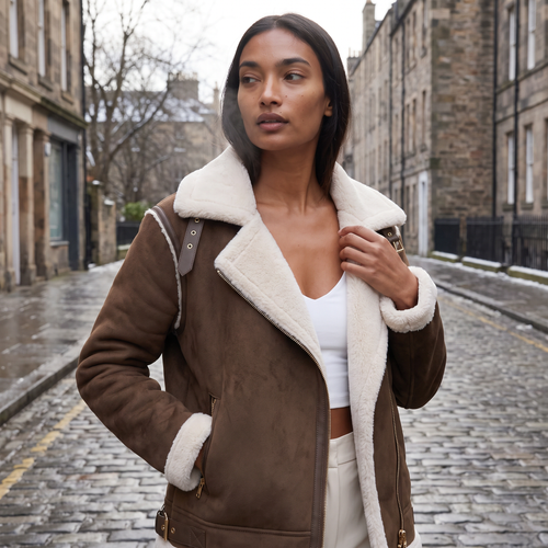 aaWomen's Shearling-Trim Aviator Jacket