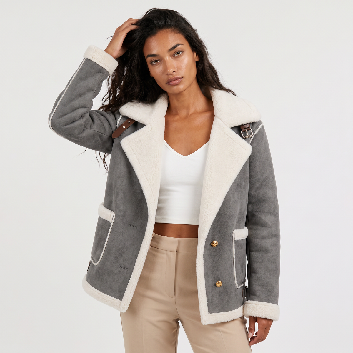 Women's Shearling-Trim Aviator Jacket