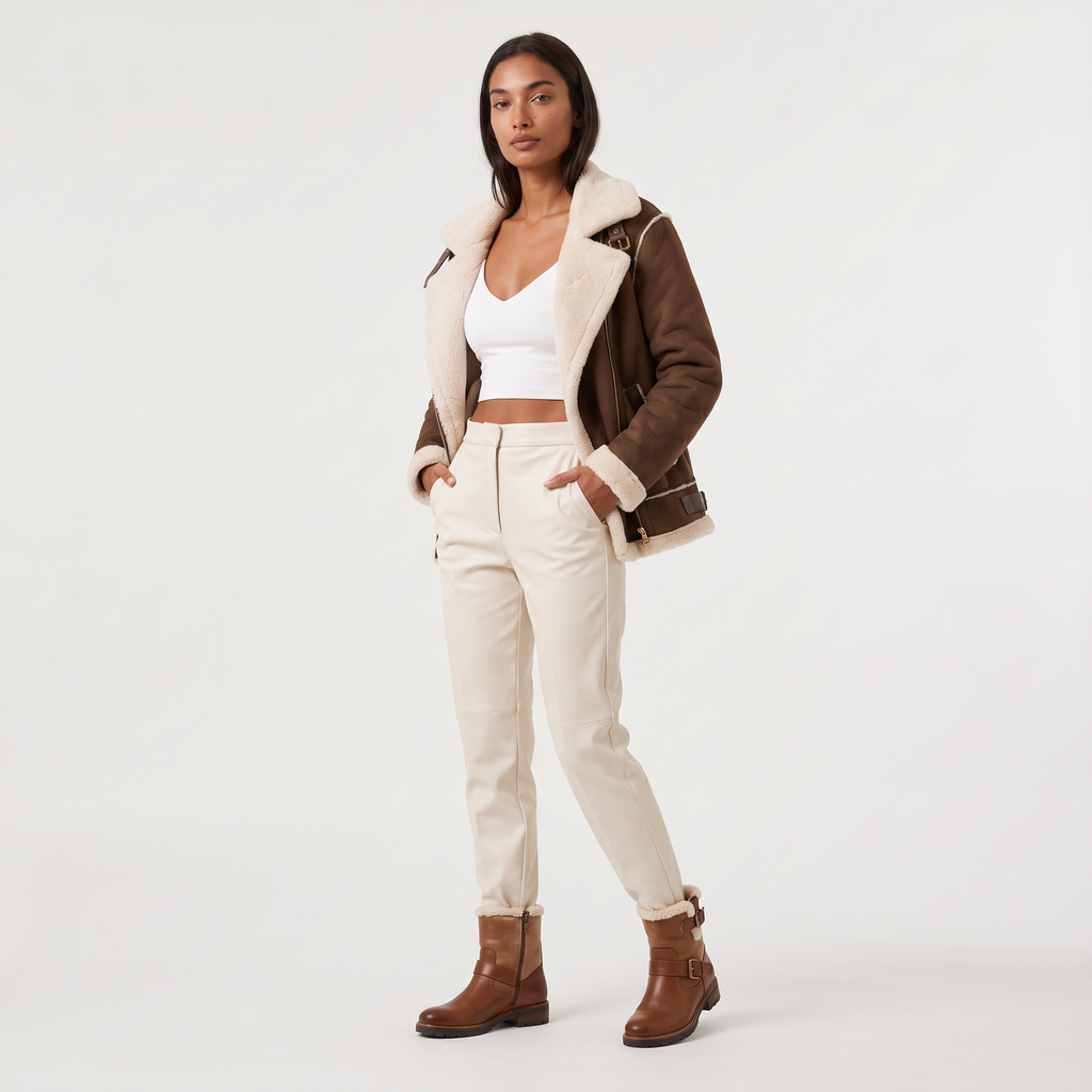 Women's Shearling-Trim Aviator Jacket