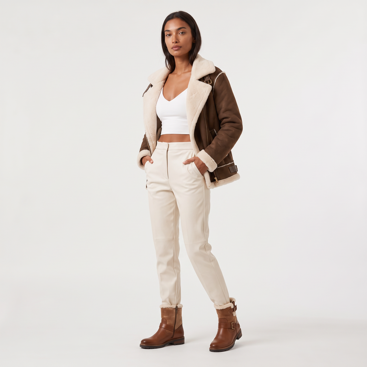 Women's Shearling-Trim Aviator Jacket