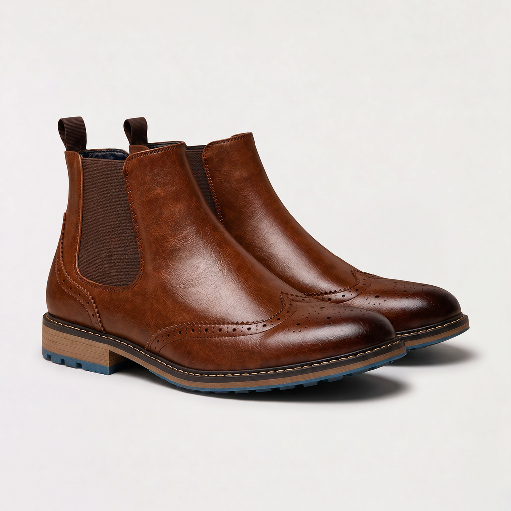 Men's Brogue Chelsea Boots - Wingtip Ankle Dress Boots