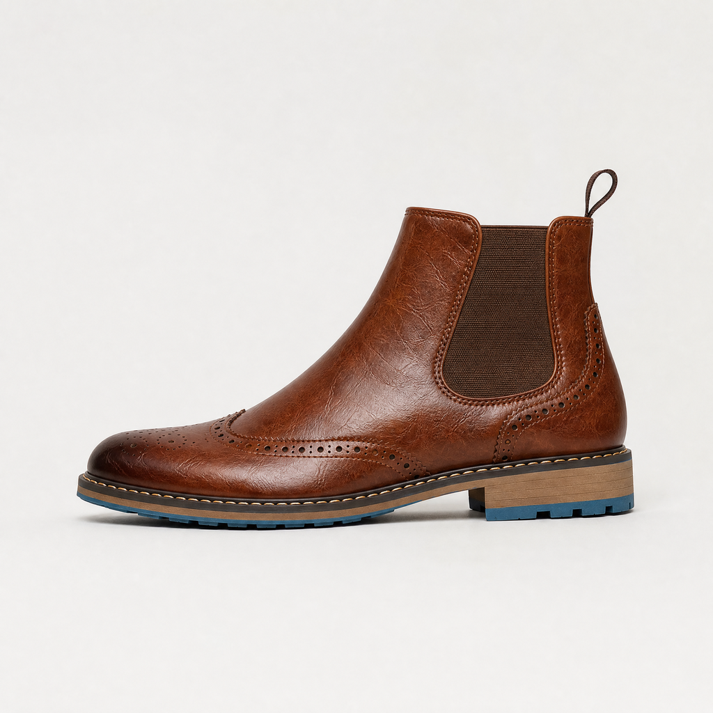 Men's Brogue Chelsea Boots - Wingtip Ankle Dress Boots